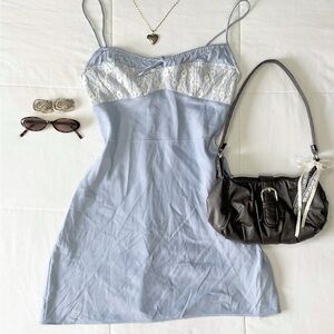 Blue and white lace mini dress